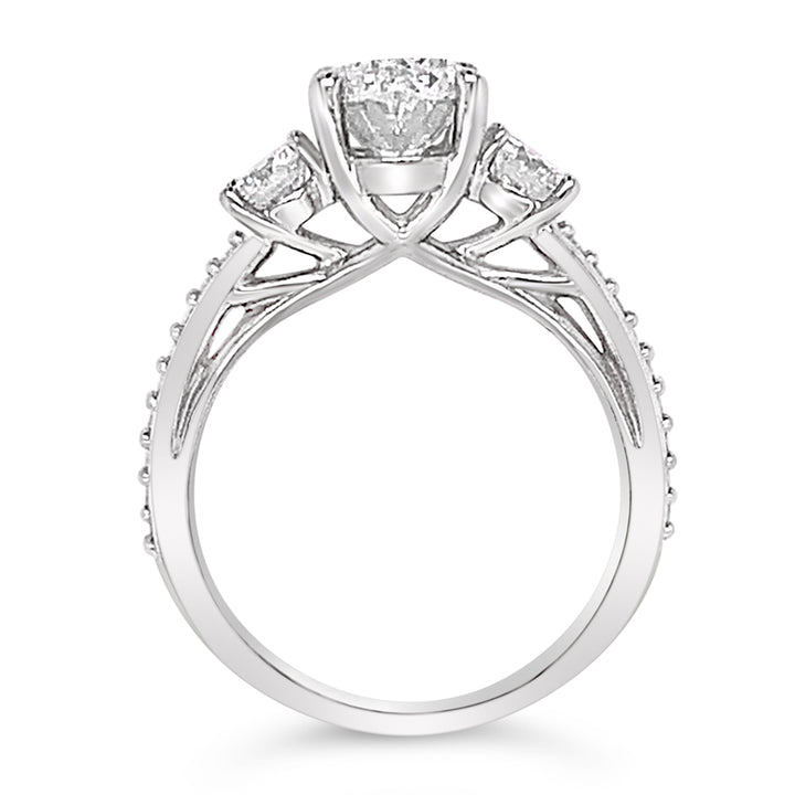 14K White Gold Three Stone Style Engagement 0.50 CTW Diamond Semi-Mount For Oval Stone