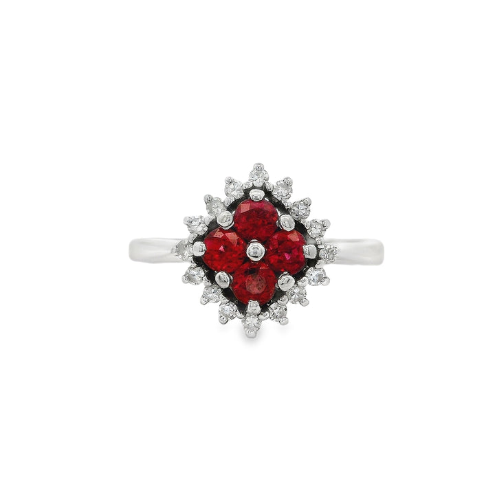 Estate - 14K White Gold Ruby And 0.24 CTW Diamond Ring, Size 6.5