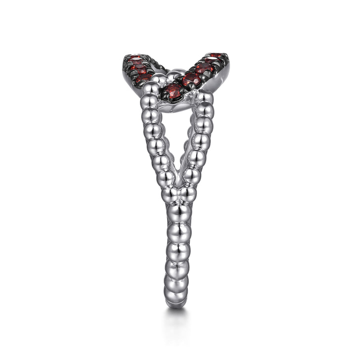 Sterling Silver Gabriel & Co. Link Open Ring With Garnets