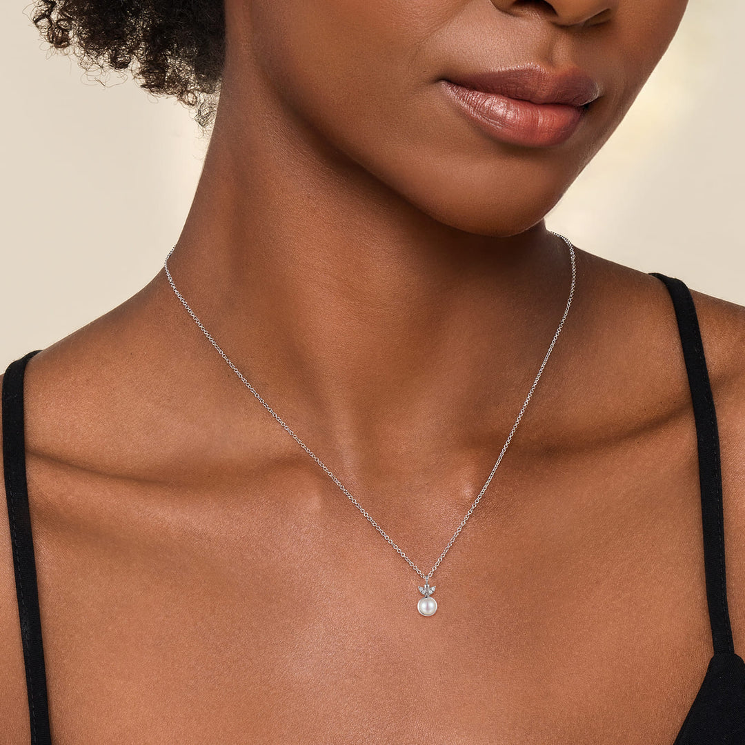 Sterling Silver Gabriel & Co. Diamond Bujukan Pearl Necklace