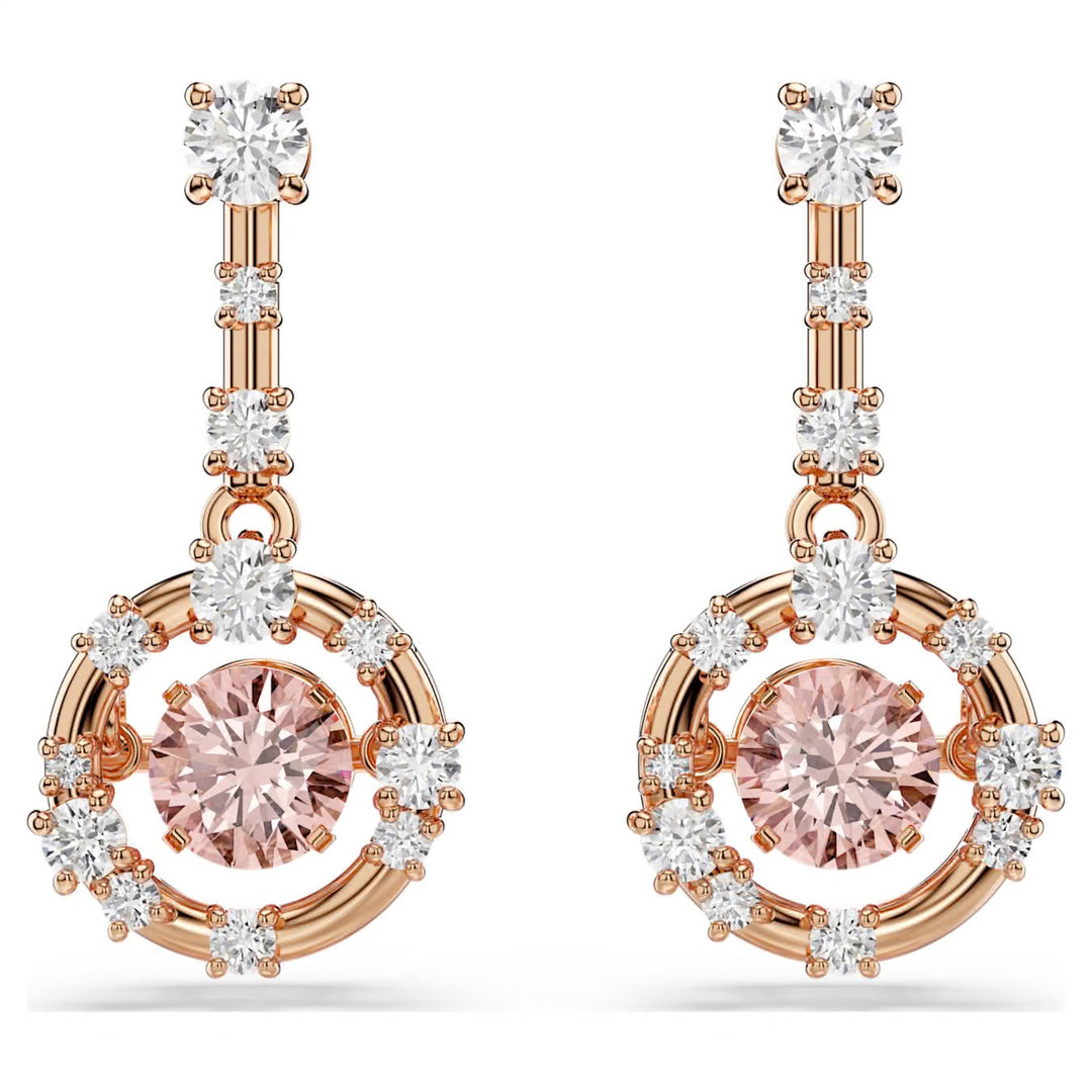 Swarovski Constella Rose Gold-Tone Plated Drop Earrings With Pink Cubic Zirconia 5744239