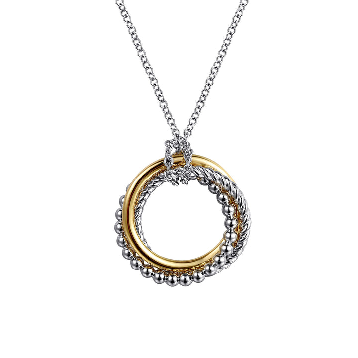 Gabriel & Co. Sterling Silver And 14K Yellow Gold Triple Circle Necklace