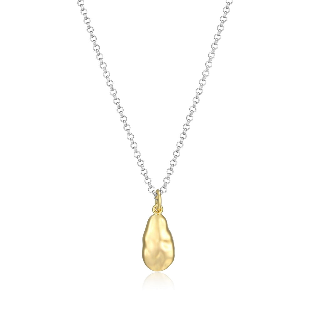 ELLE Rhodium Plated Sterling Silver And Yellow Gold Plated Textured Teardrop Necklace