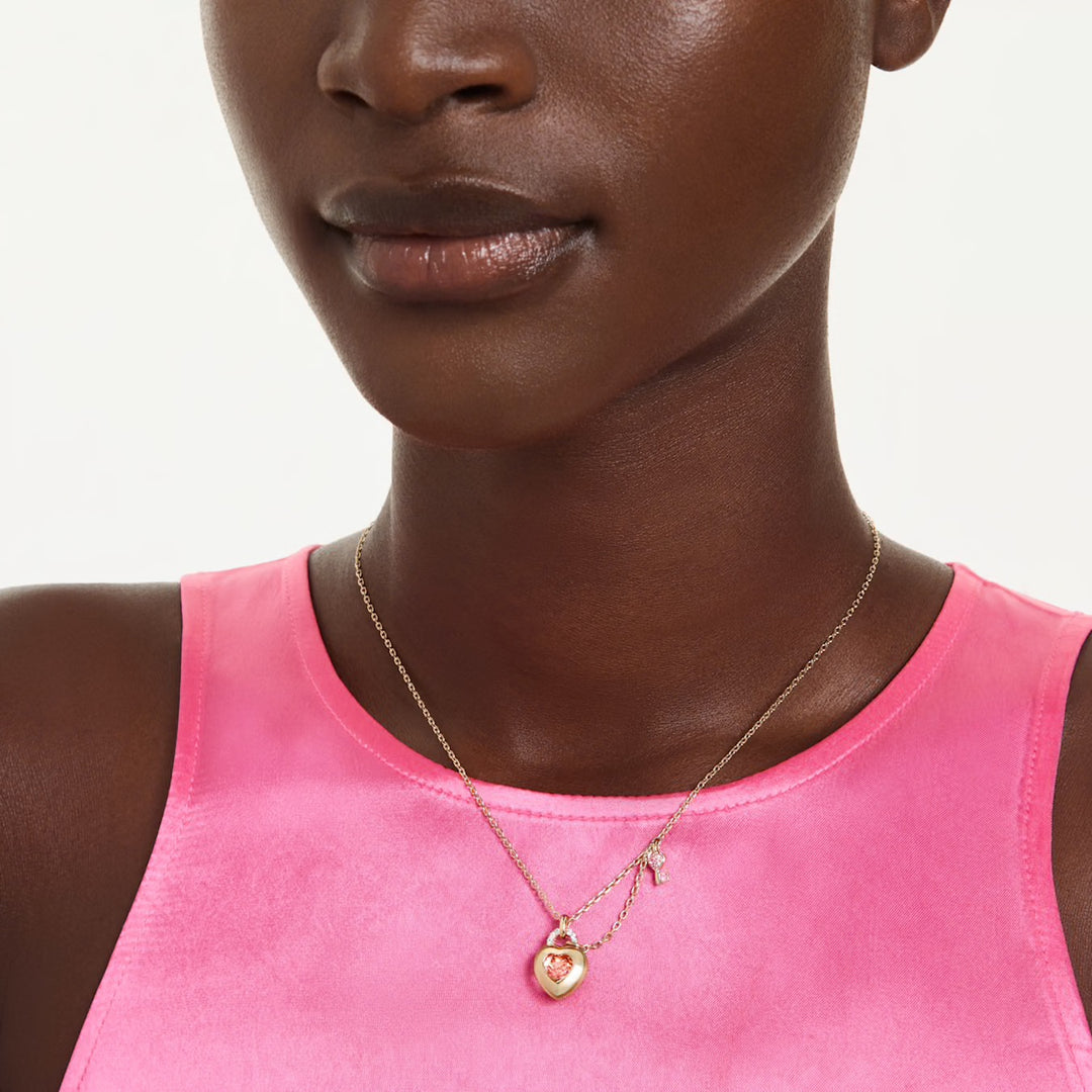 Swarovski Idyllia Gold-Tone Plated Necklace With Heart Lock Pink Cubic Zirconia 5737288