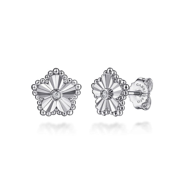 Sterling Silver Gabriel & Co. Flower Stud Earrings With Diamonds