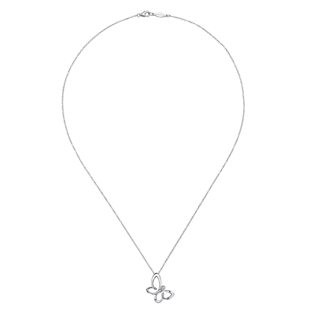 Sterling Silver Gabriel & Co Butterfly Necklace With White Sapphire