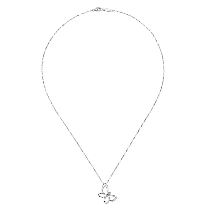 Sterling Silver Gabriel & Co Butterfly Necklace With White Sapphire