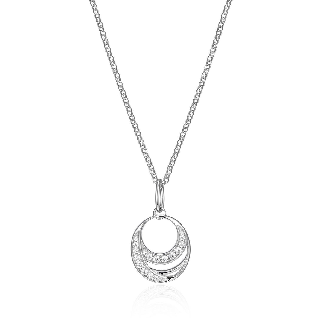 ELLE Rhodium Plated Sterling Silver Circle Necklace With Cubic Zirconia's