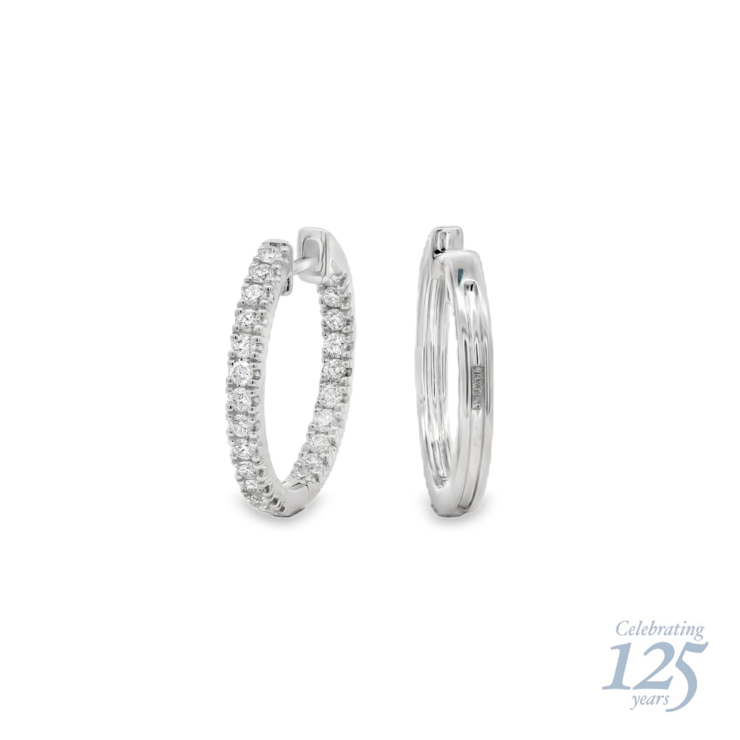 14K White Gold J.H. Young 125th Anniversary 0.59 CTW Diamond Hoop Earrings