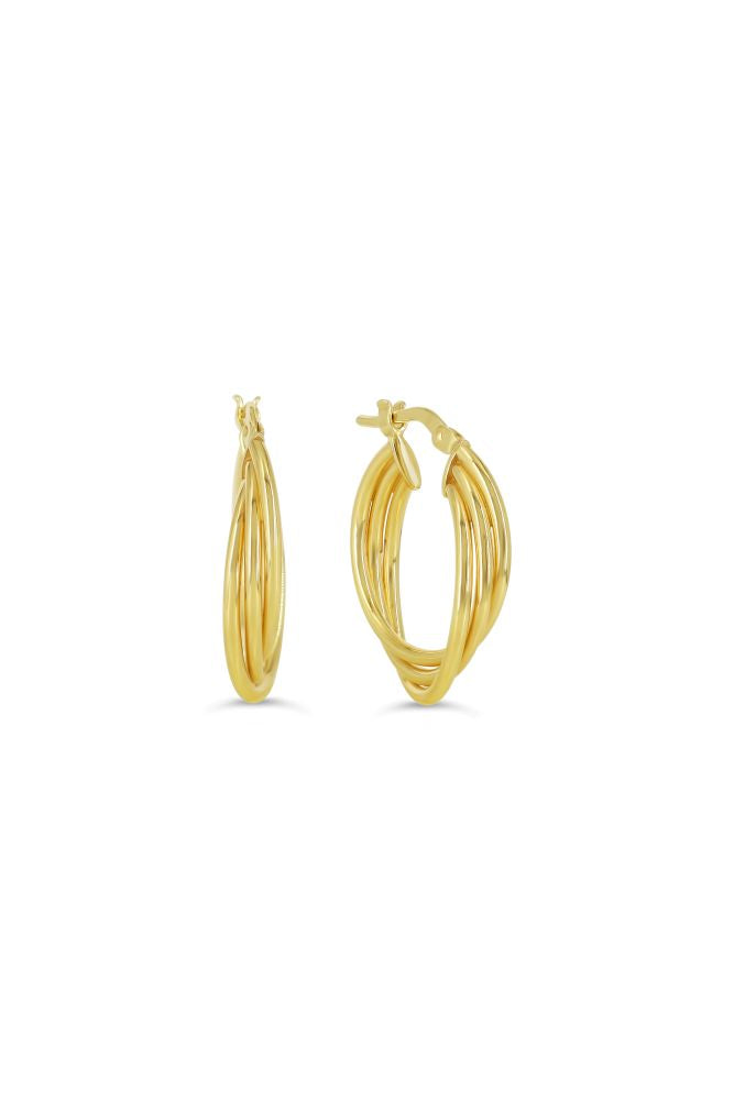 sempreORO Sterling Silver 14 Karat Gold Bonded 15mm Triple Hoop Earrings