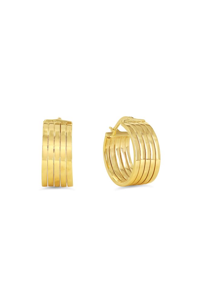 sempreORO Sterling Silver 14 Karat Gold Bonded 15mm Five-Row Hoop Earrings