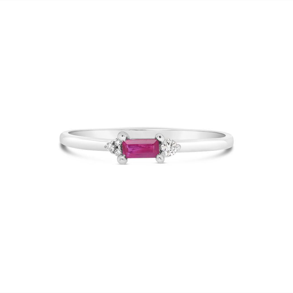 10K White Gold 4x2mm Ruby And 0.023 TDW Diamond Women's Ring