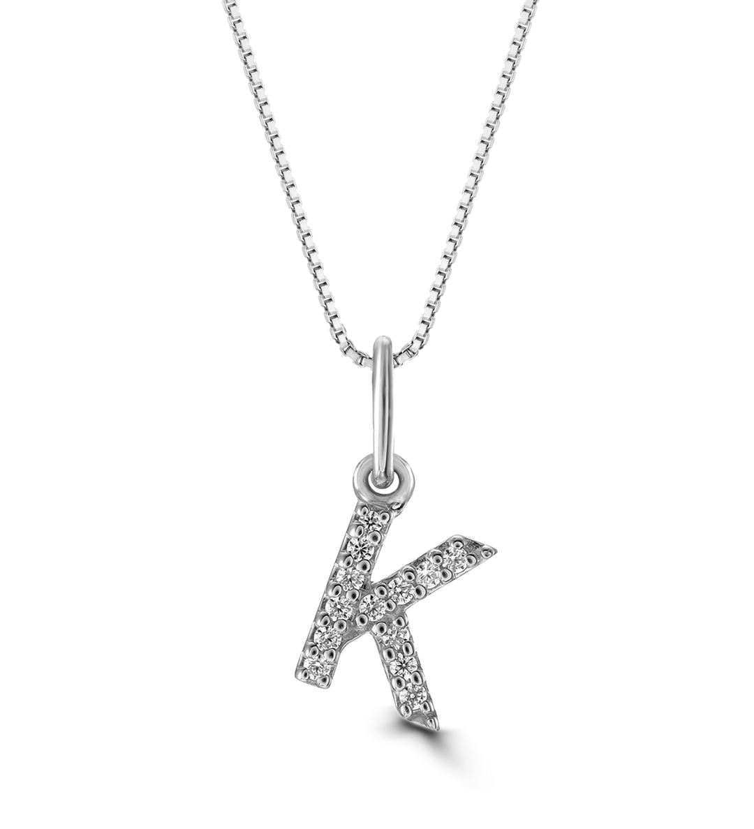 10K White Gold Diamond Initial "K" Pendant With 18" Chain