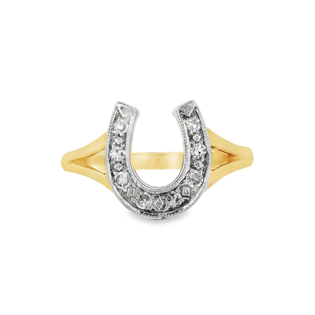 10K Yellow And White Gold 0.12 CTW Diamond Woman's Horseshoe Ring