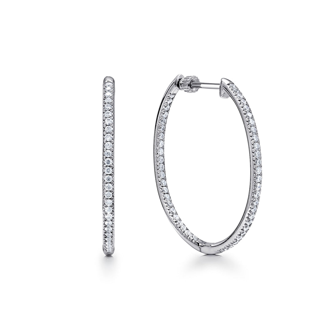 14K White Gold 0.75 CTW Diamond Hoop Earrings