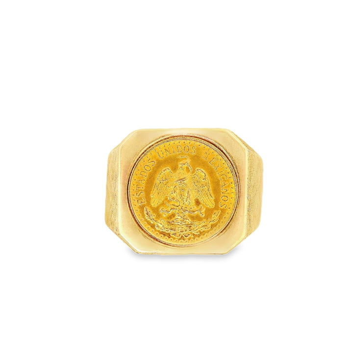 Estate - 10 Karat Yellow Gold Estados Unidos Mexicanos Coin Ring Size 8