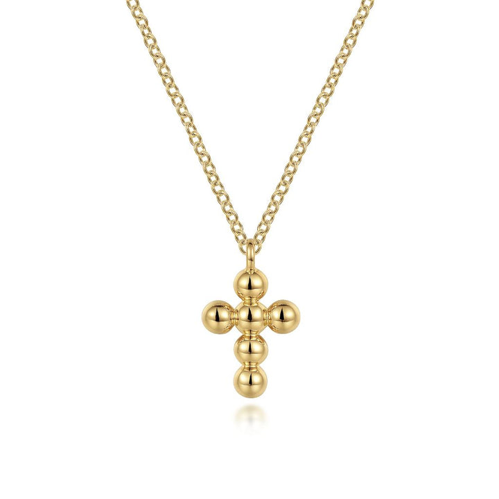 Women's 14K Yellow Gold Gabriel & Co. Polished Beaded Small Cross Necklace