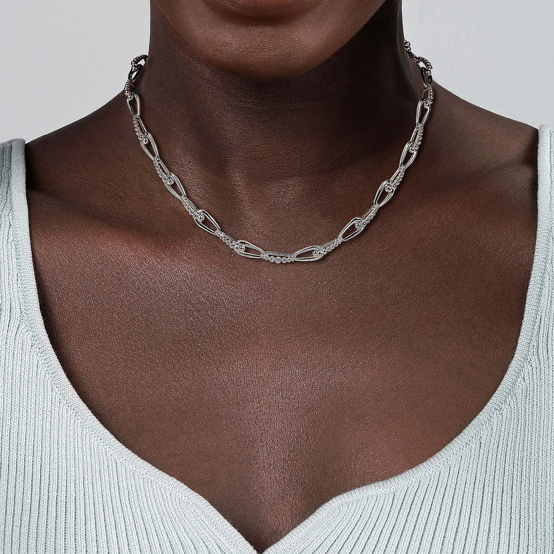 Gabriel & Co. Sterling Silver Fancy Oval Link 16" Necklace
