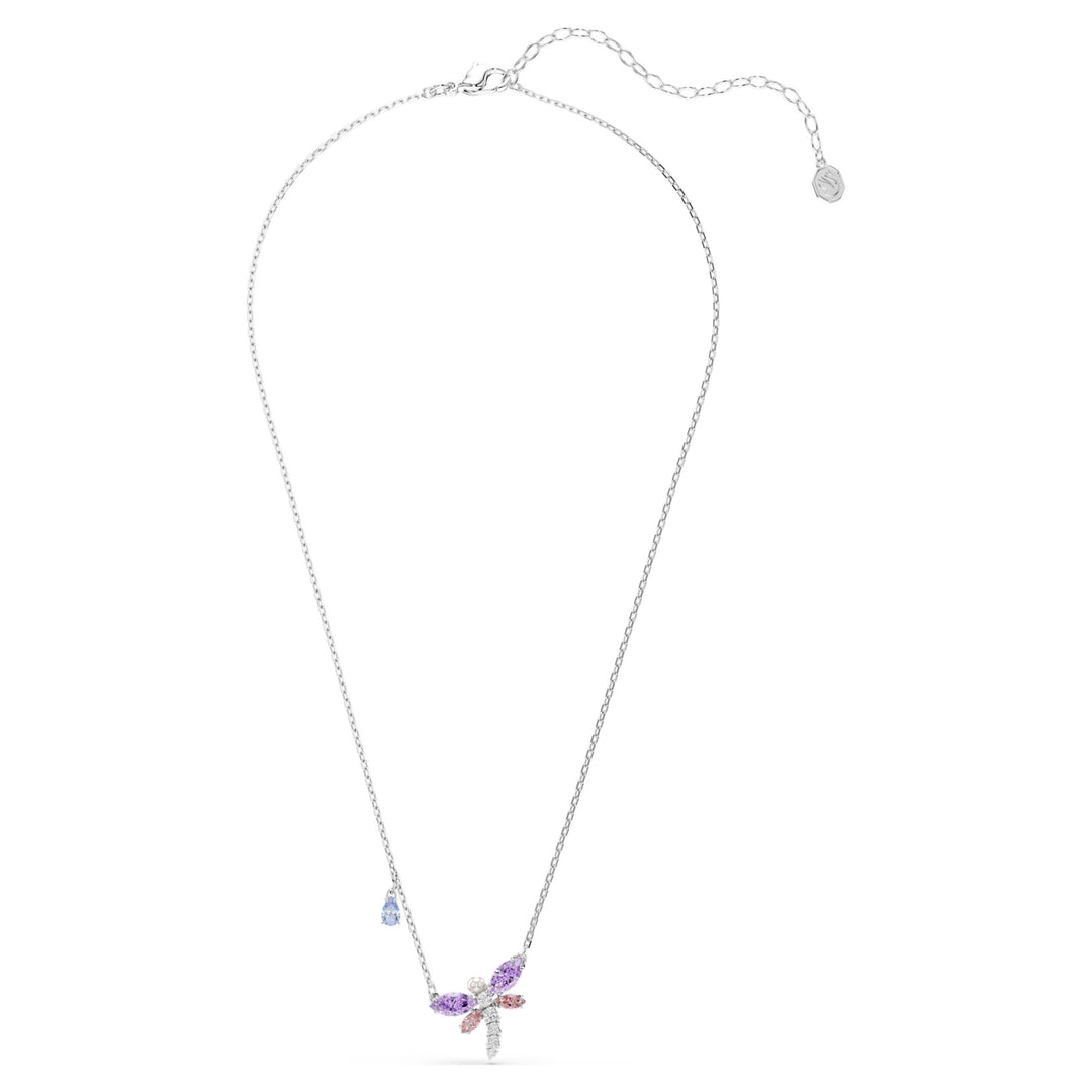 Swarovski Ariana Grande Rhodium Plated Dragonfly Necklace With Multicoloured Cubic Zirconias And Crystal Pearl 5737383