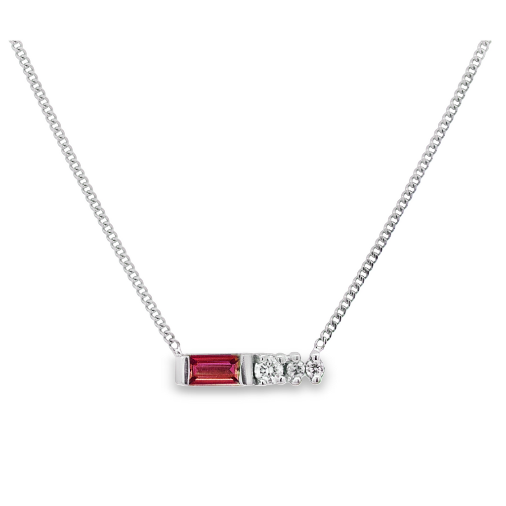 10K White Gold Natural 4x2mm Baguette Garnet And 0.025 TDW Diamond Necklace