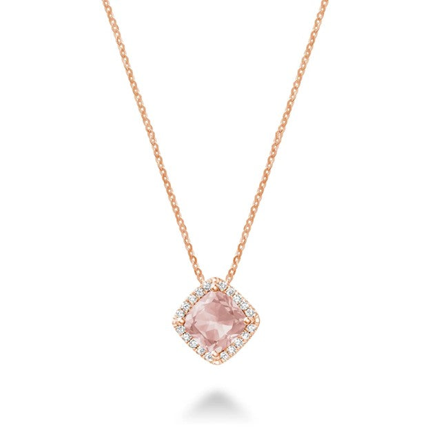 10K Rose Gold Natural 0.86 CTW Cushion Morganite And 0.06 CTW Diamond Necklace