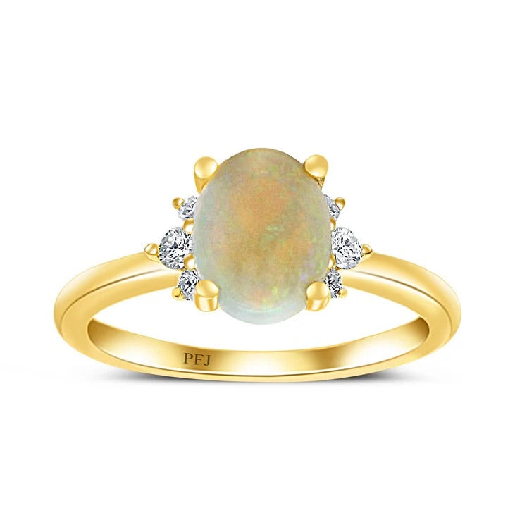 14K Yellow Gold 0.81 CTW Opal And 0.10 CTW Diamond Ring