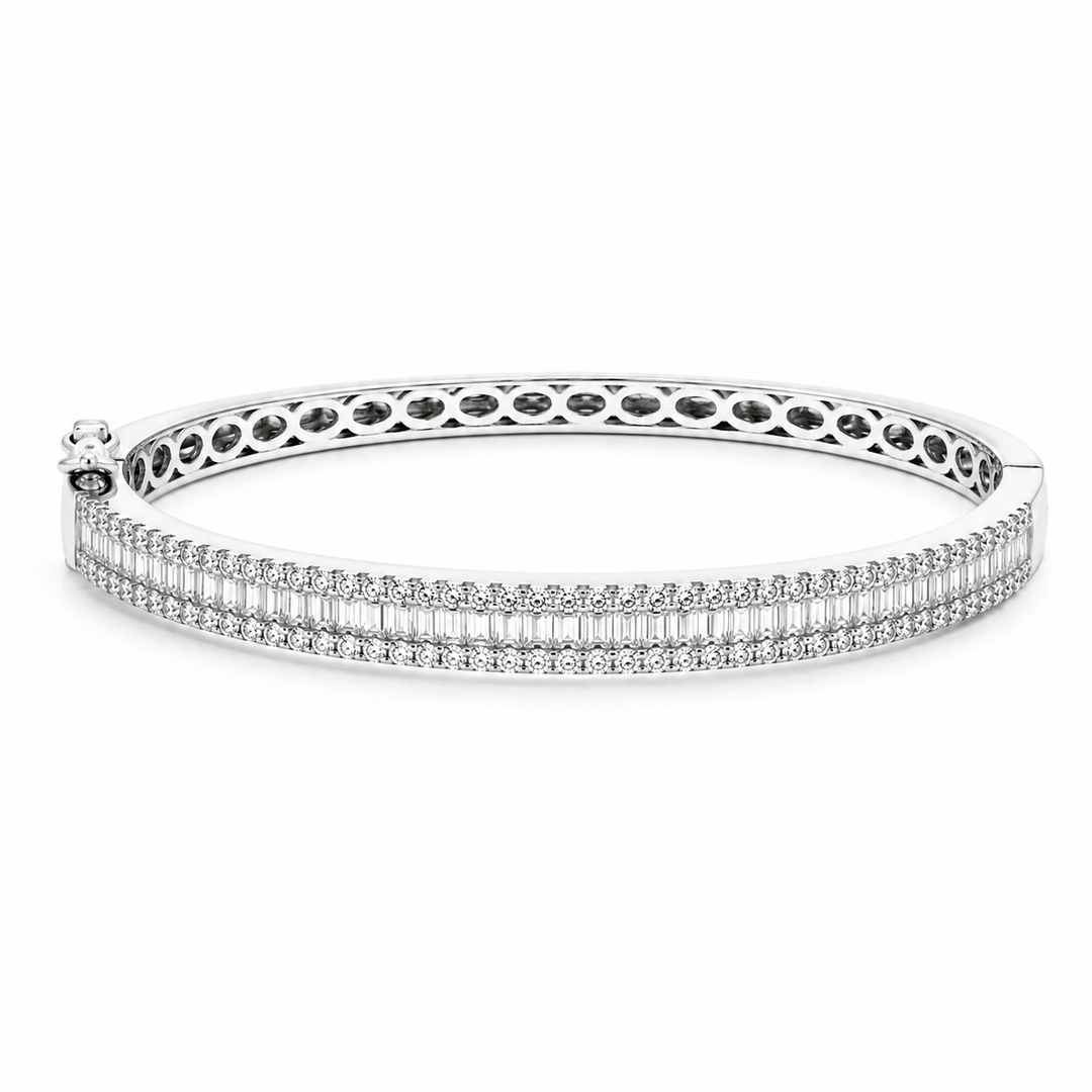 Estate - 14K White Gold RBC & Baquette Diamond Set Bangle