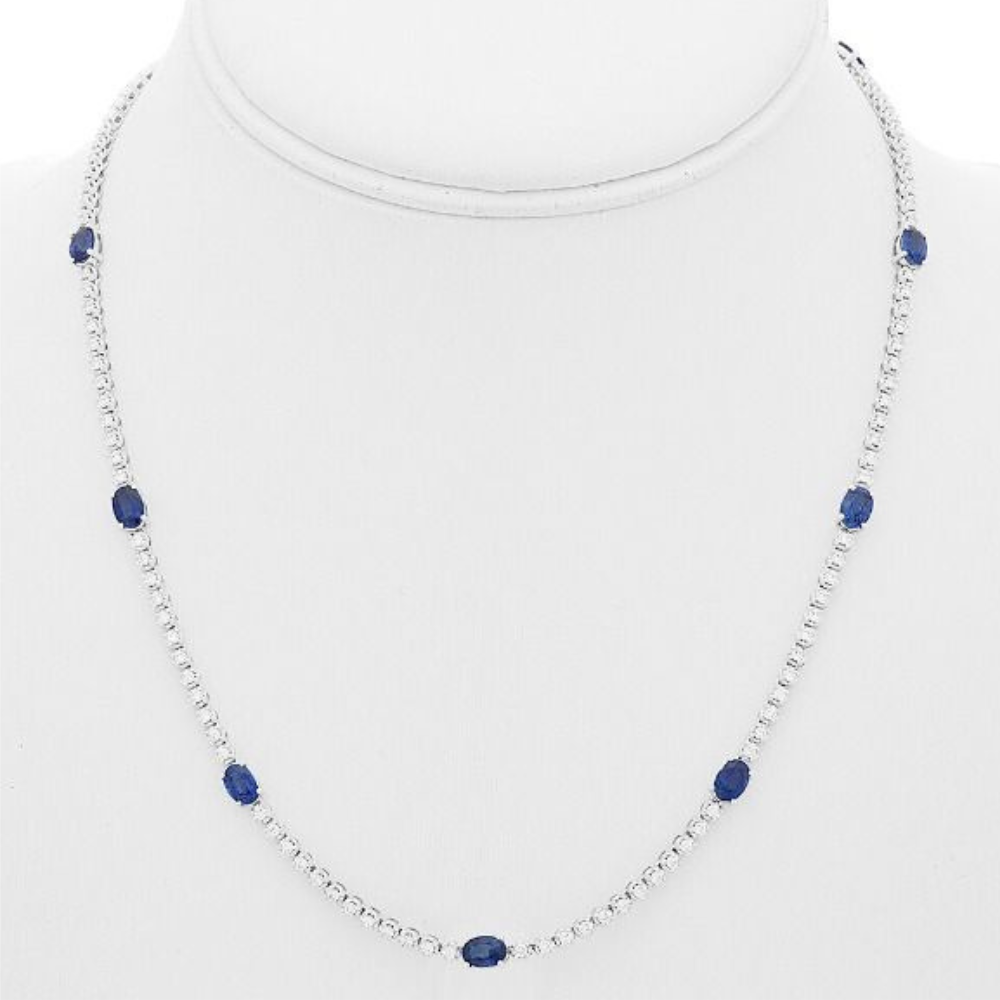 14K White Gold 4.50 CTW Oval Sapphire And 2.00 CTW Diamond 17" Necklace