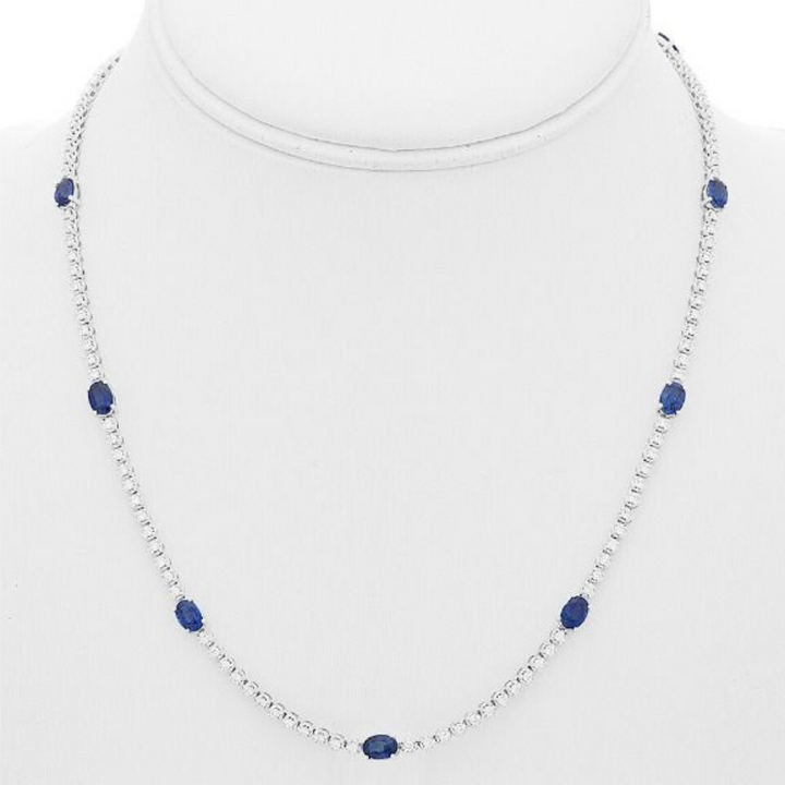 14K White Gold 4.50 CTW Oval Sapphire And 2.00 CTW Diamond 17" Necklace