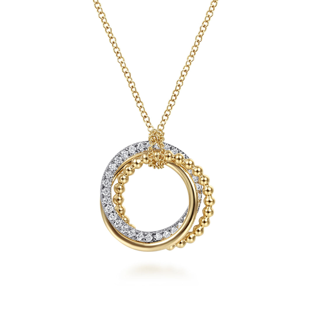 14K Yellow And White Gold Circle Pendant With 0.27 CTW Of Diamonds, Complete With Chain
