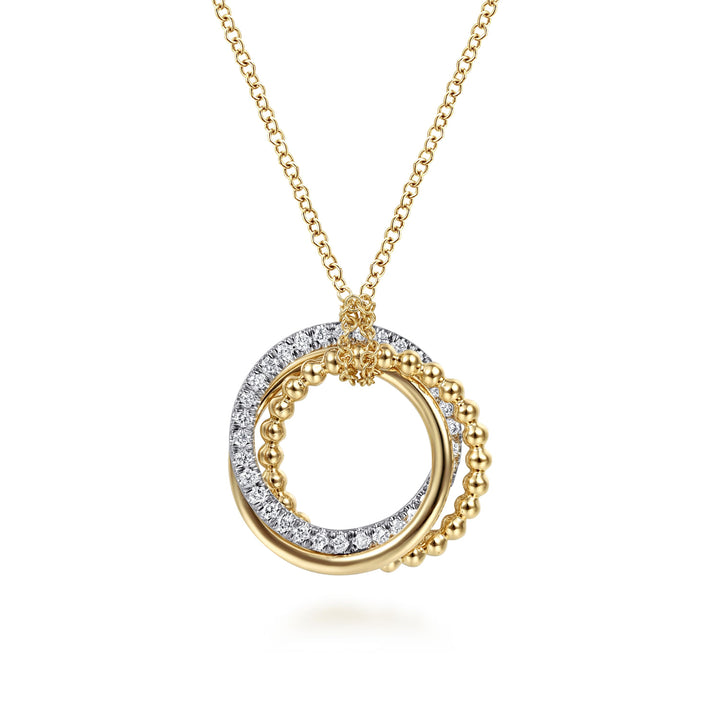 14K Yellow And White Gold Circle Pendant With 0.27 CTW Of Diamonds, Complete With Chain