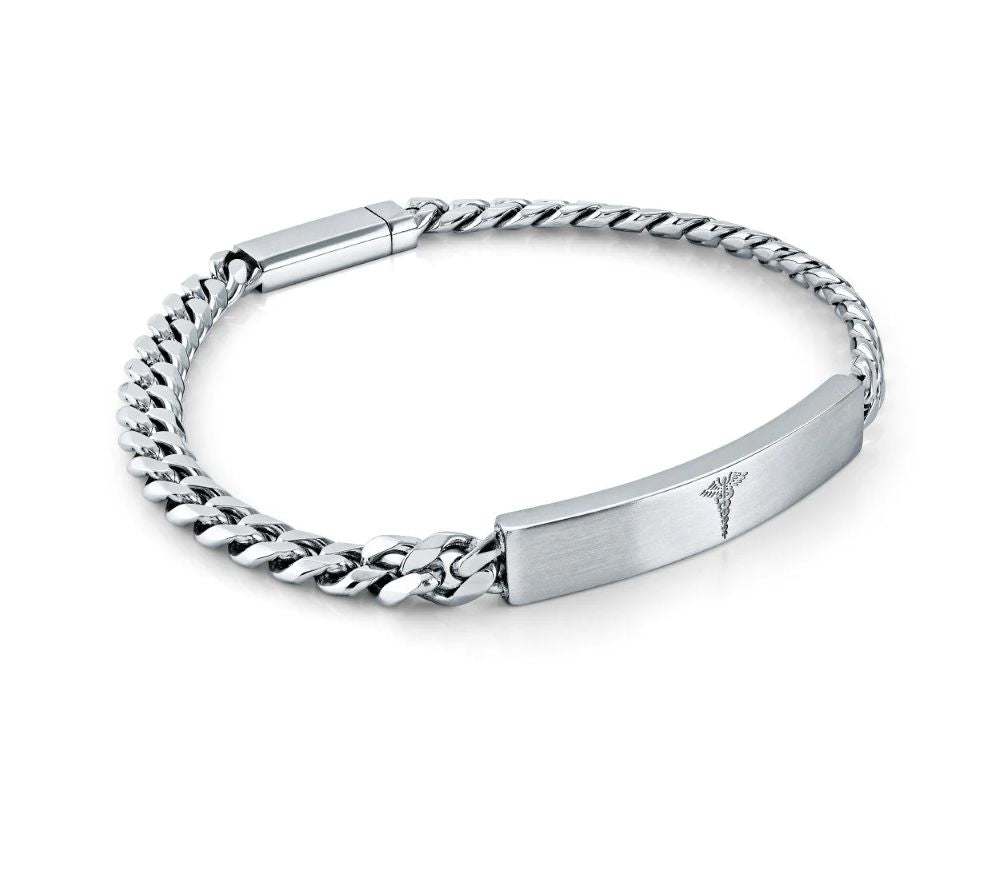 Stainless Steel Polished And Satin Finish Curb Link Medical I.D. Bracelet