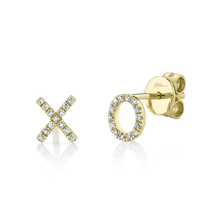 14K Yellow Gold X & O 0.09 CTW Diamond Stud Earrings