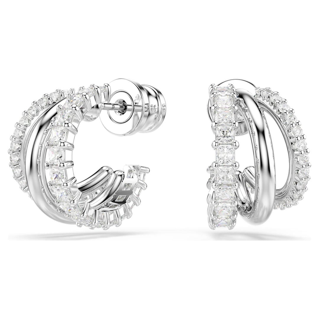 Swarovski Hyperbola Rhodium Plated Hoop Earrings With Clear Cubic Zirconia 5737110