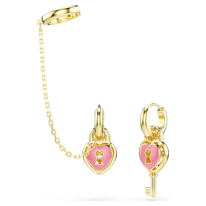 Swarovski Idyllia Gold-Tone Plated Drop Heart Lock Earrings With Pink Cubic Zirconia 5737294