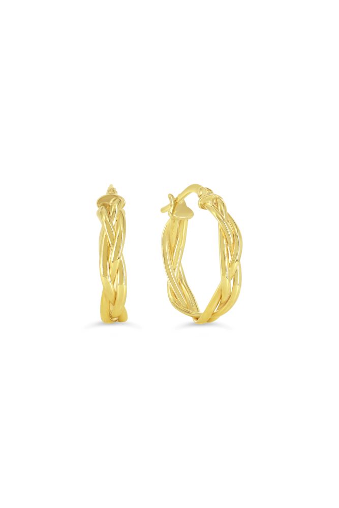 sempreORO Sterling Silver 14 Karat Gold Bonded Braided 20mm Hoop Earrings
