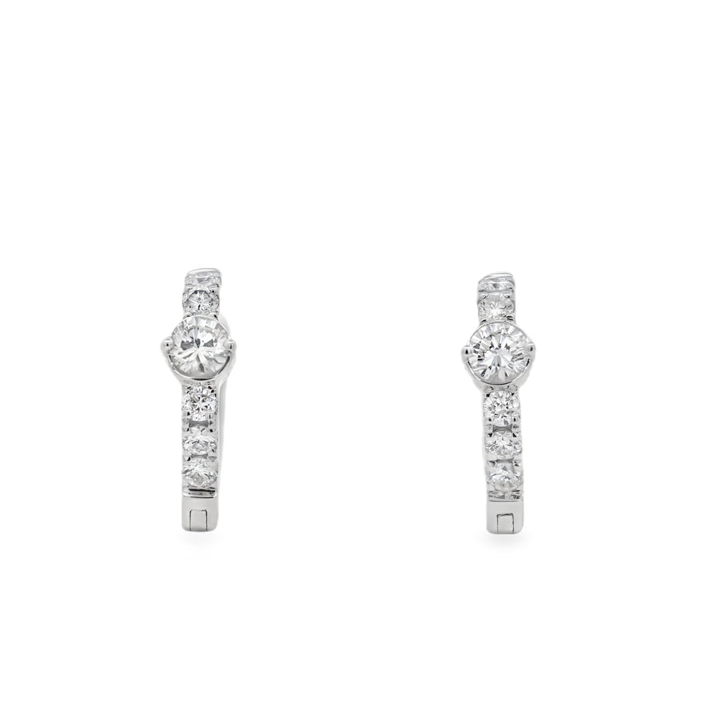 18K White Gold 0.45 CTW Diamond Polygon Shaped Huggie Earrings