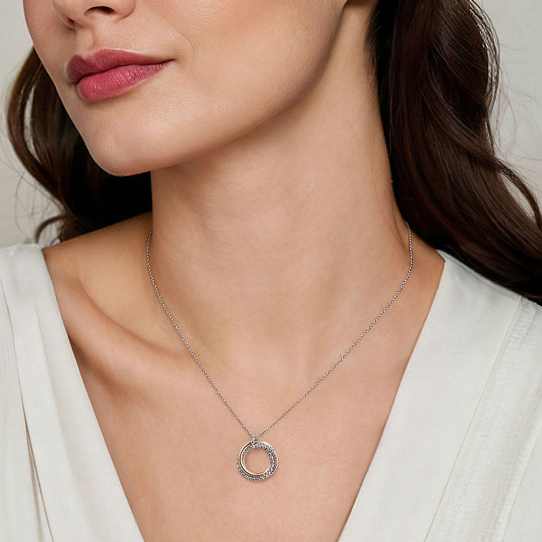 Gabriel & Co. Sterling Silver And 14K Yellow Gold Triple Circle Necklace