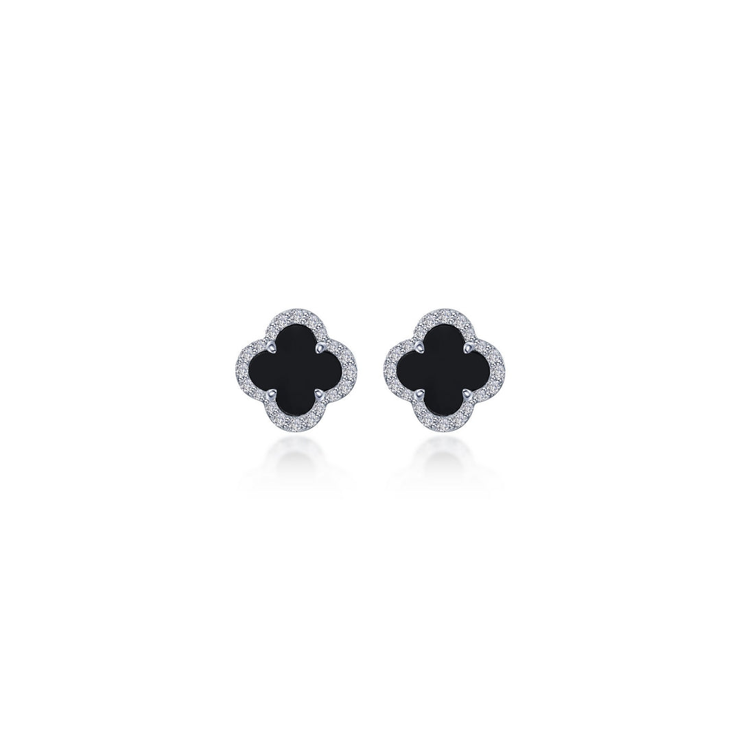 Sterling Silver Black Onyx And Clear Cubic Zirconia Stud Earrings