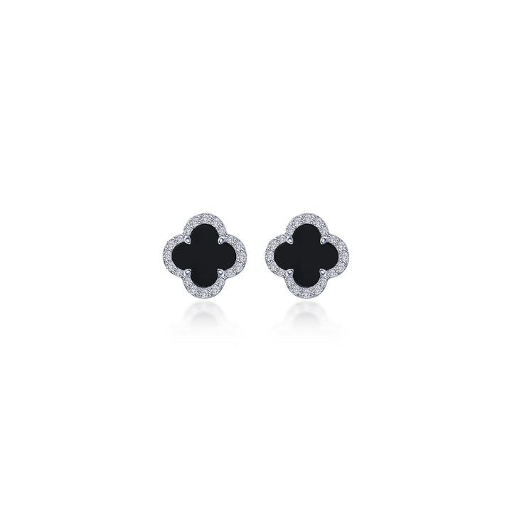 Sterling Silver Black Onyx And Clear Cubic Zirconia Stud Earrings