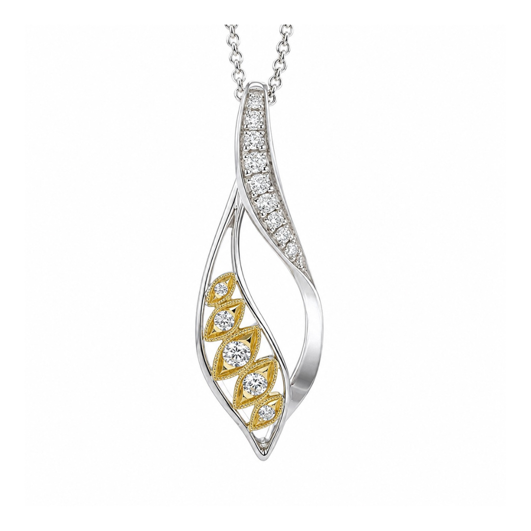 18K White And Yellow Gold Tear Drop 0.23 CTW Diamond Pendant With Chain