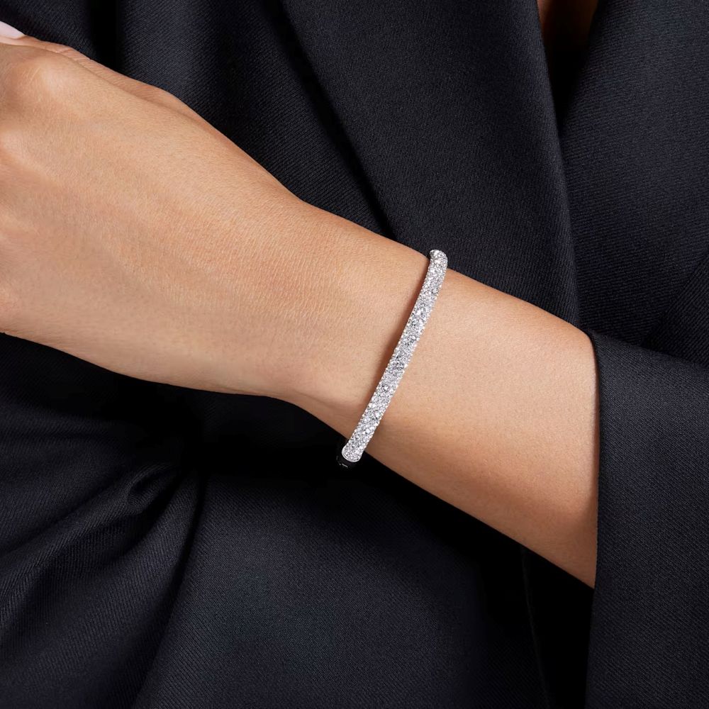 Swarovski Sublima Rhodium Plated Bangle With Clear Crystals