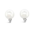 14K White Gold Fresh Water Pearl And Diamond Stud Earrings