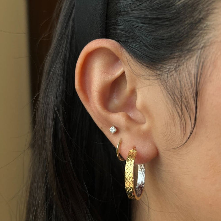 10K Yellow/White Gold Medium Hoop Earrings