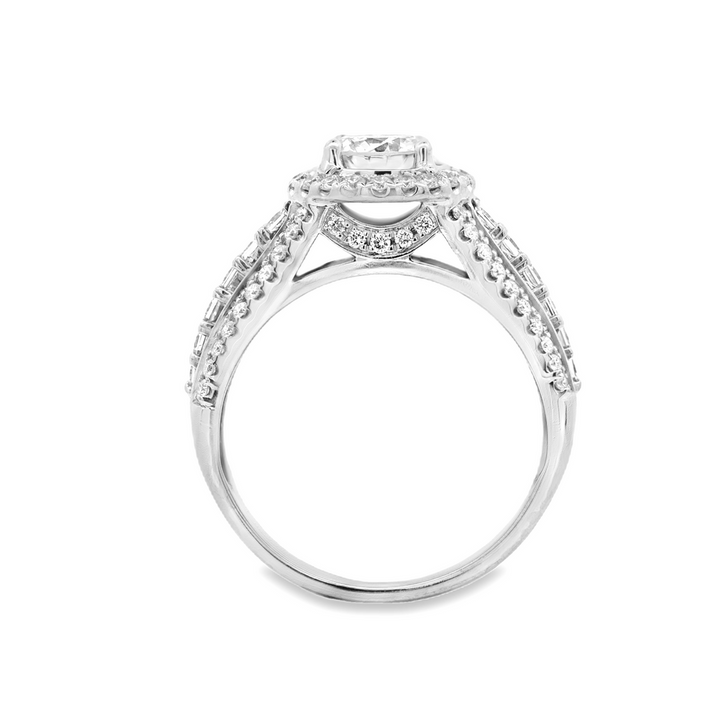 Estate - 18K White Gold 1.71 CTW Diamond Halo Engagement Ring, Size 6.5