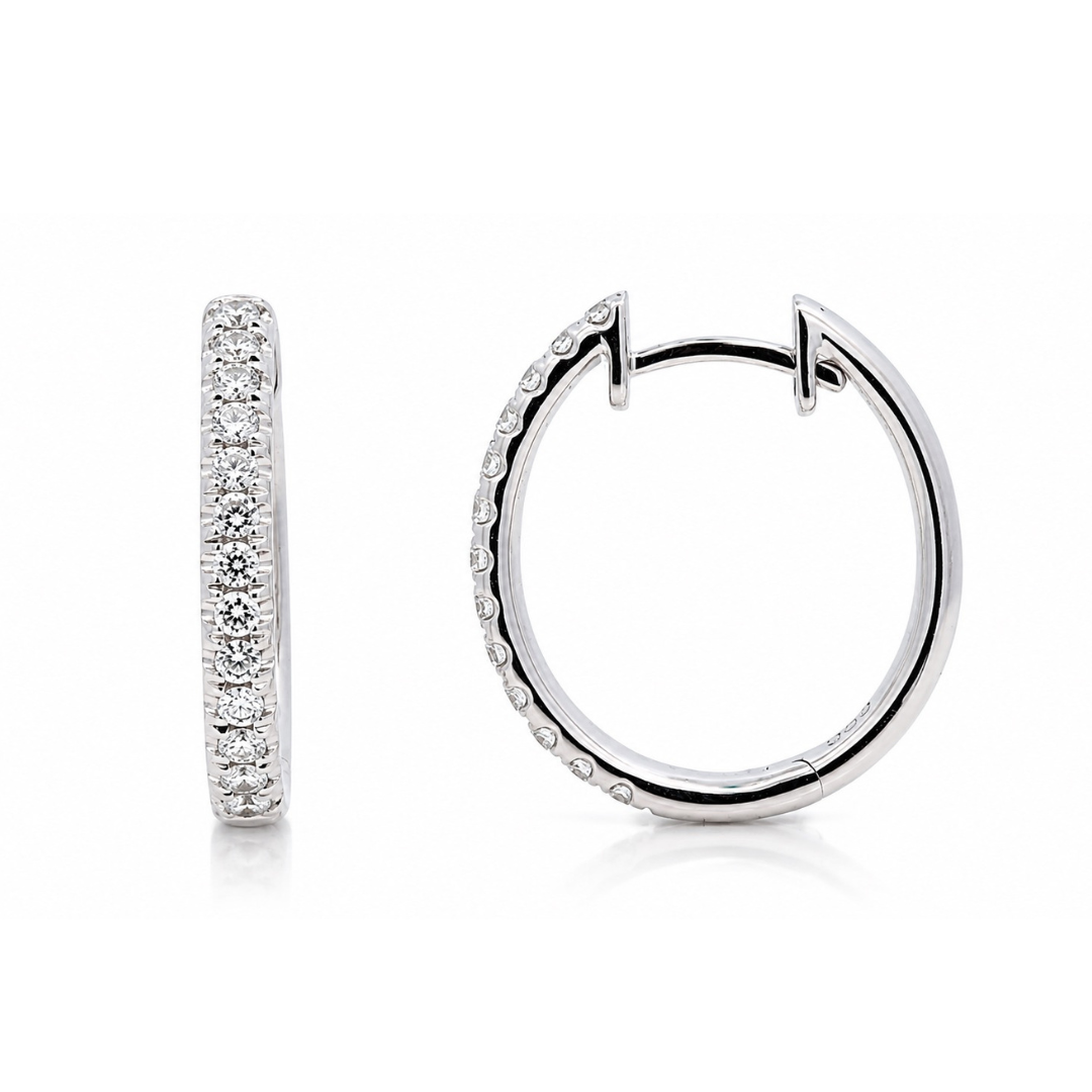 14K White Gold 0.38 CTW Diamond Huggie Earrings