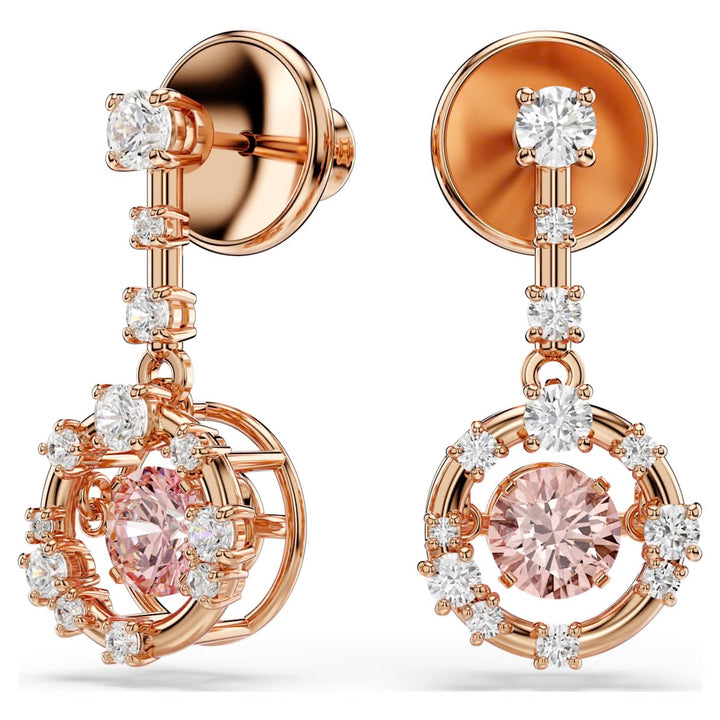 Swarovski Constella Rose Gold-Tone Plated Drop Earrings With Pink Cubic Zirconia 5744239