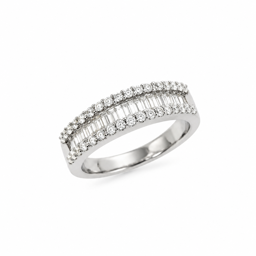 14K White Gold 0.86 CTW Diamond Woman's Multirow Ring