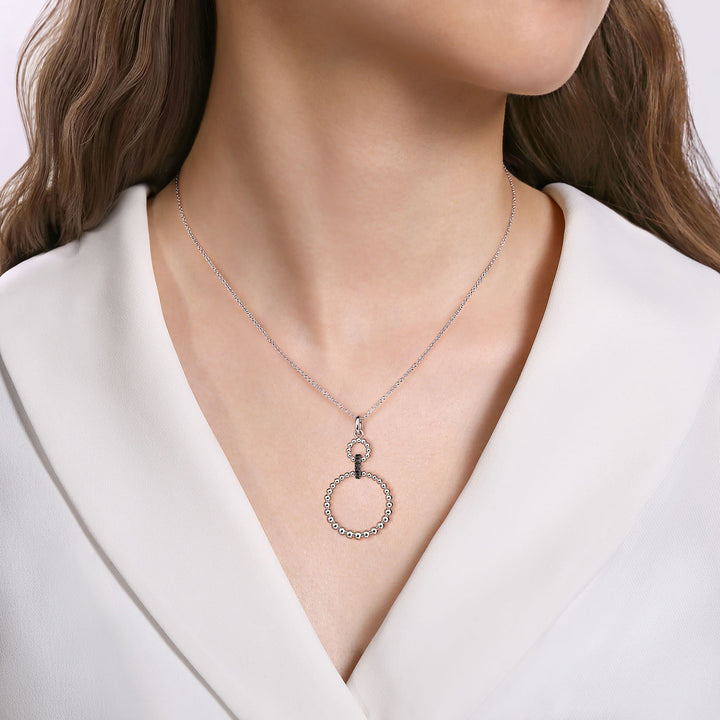 Gabriel & Co. Sterling Silver Double Circle Necklace With Black Spinel
