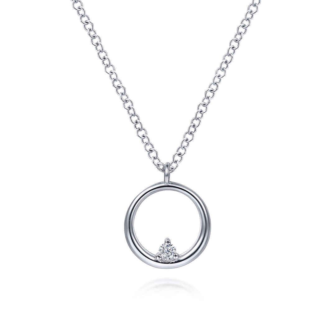 Sterling Silver Gabriel & Co. Circle Necklace With A Diamond